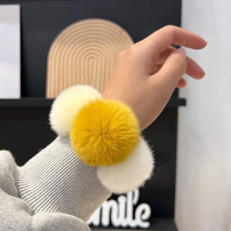 Cute and genuine rex rabbit fur ball hair tie, Korean Instagram influencer fur ball hair tie, new style of hair tie detail image 9