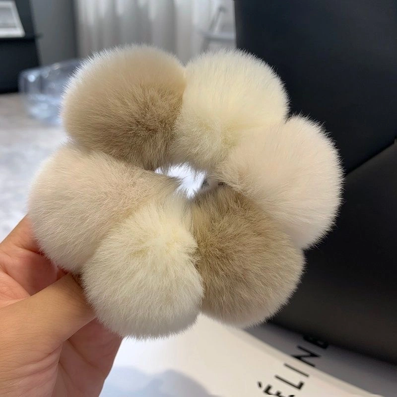 Cute and genuine rex rabbit fur ball hair tie, Korean Instagram influencer fur ball hair tie, new style of hair tie detail image 5