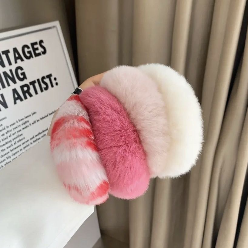 ins Autumn and winter real rex rabbit fur rings, cute fluffy hair strings, girl headwear, pig intestine hair accessories for adults and children Specification image