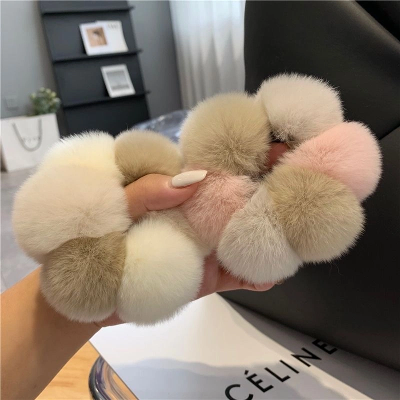 Cute and genuine rex rabbit fur ball hair tie, Korean Instagram influencer fur ball hair tie, new style of hair tie detail image 13