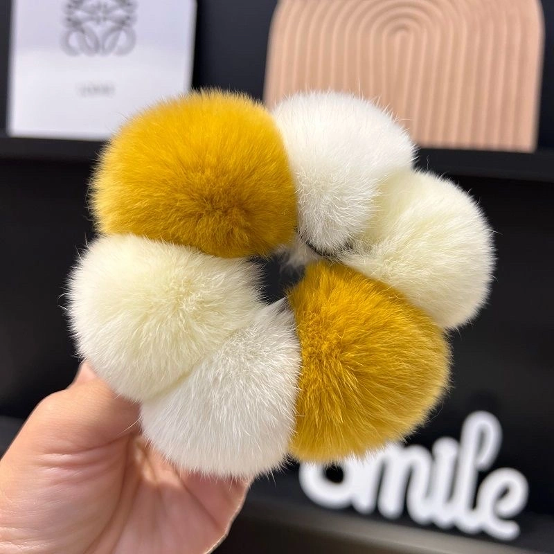 Cute and genuine rex rabbit fur ball hair tie, Korean Instagram influencer fur ball hair tie, new style of hair tie detail image 12