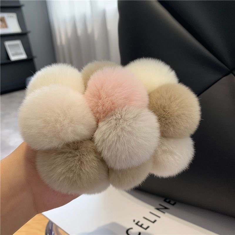 Cute and genuine rex rabbit fur ball hair tie, Korean Instagram influencer fur ball hair tie, new style of hair tie detail image 4