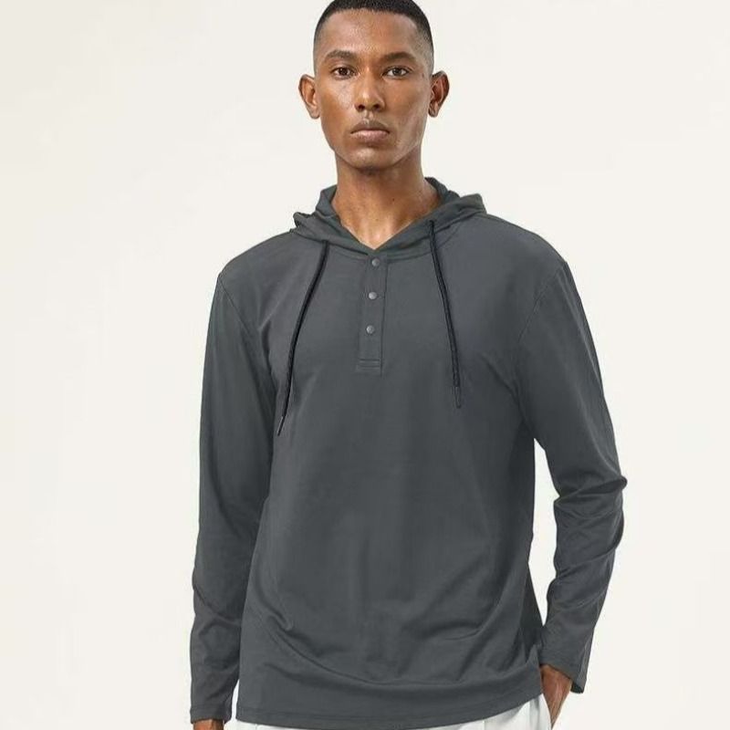 2026 New European and American sports and fitness men's hoodie, long-sleeved T-shirt, high-elasticity quick-drying running pullovers