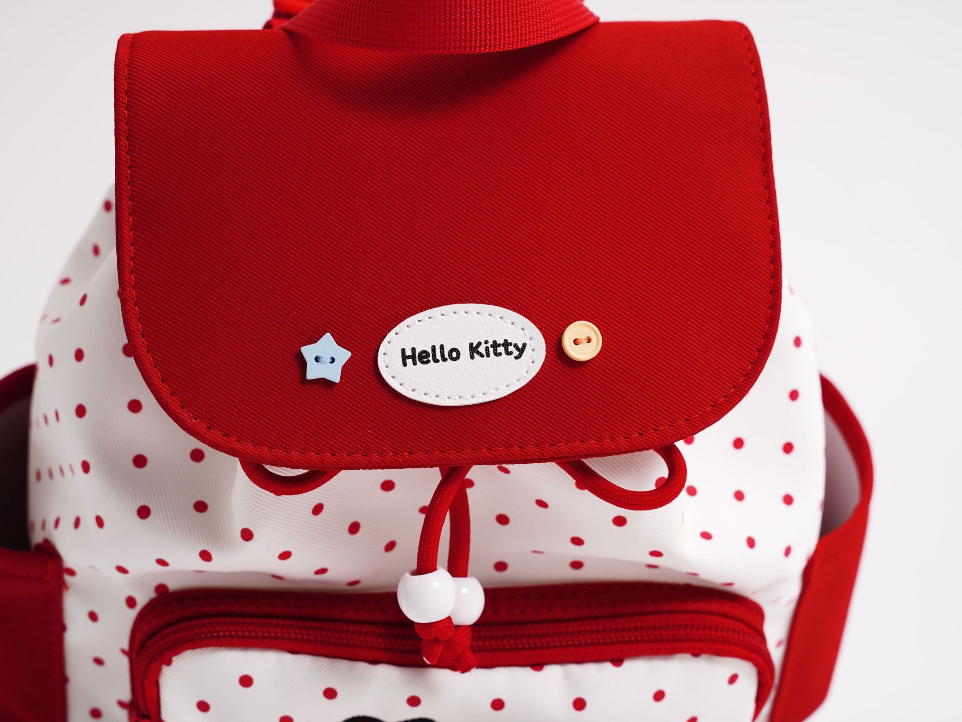 Red polka dot Hello kitty cartoon backpack Flip-top drawstring backpack for outdoor use detail image 2