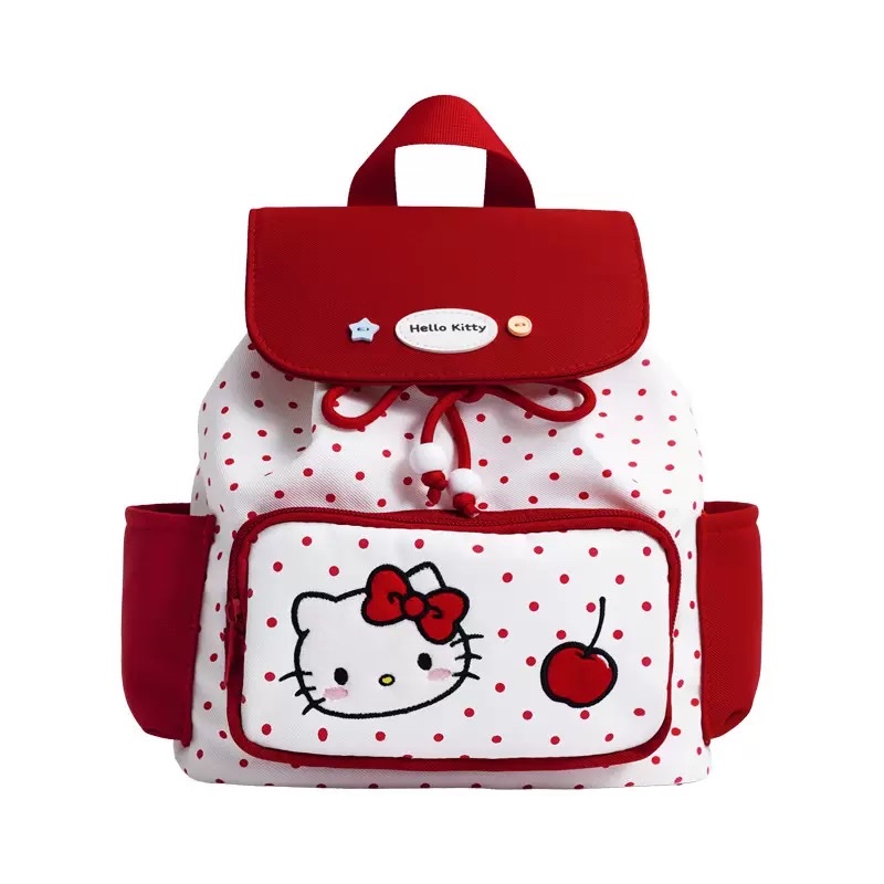 Red polka dot Hello kitty cartoon backpack Flip-top drawstring backpack for outdoor use