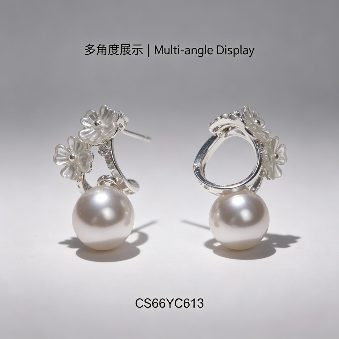 Chunshi Original silver flower pearl earrings and earrings, Chinese-style stud silver needle accessories Item Picture