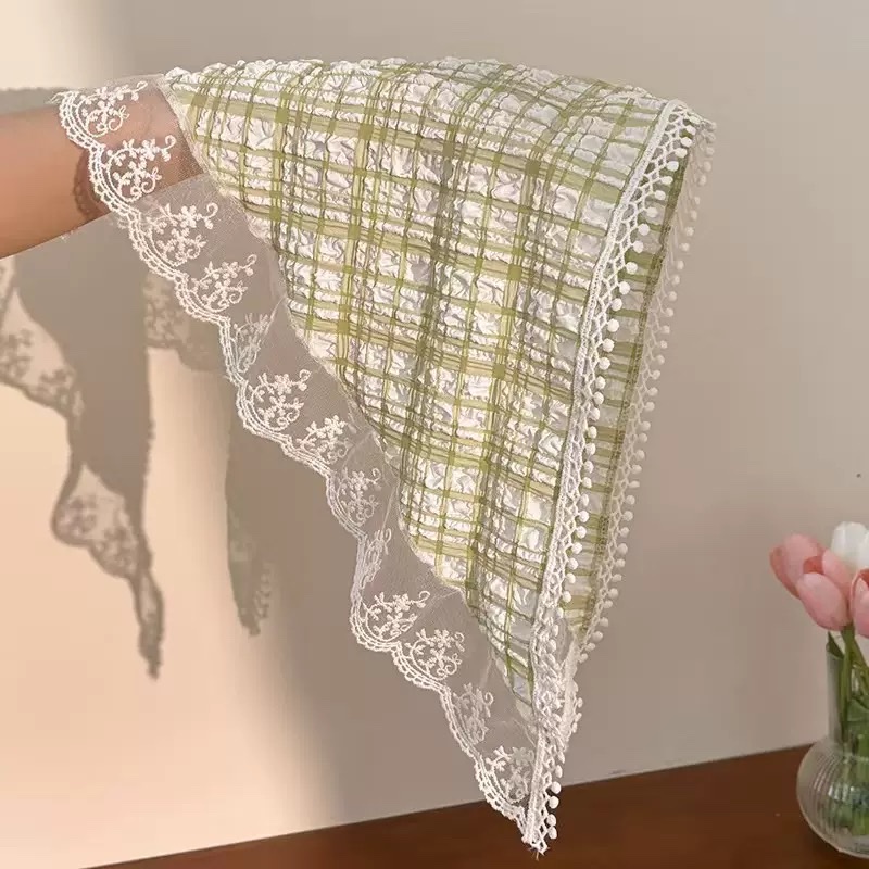 Retro artistic polka dot small square scarf, light and breathable small neckerchief scarf, Japanese-style decoration, fashionable silk scarf, curtain hair accessory, women's patchwork Korean version detail image 8