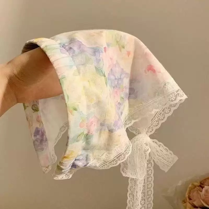 Retro artistic polka dot small square scarf, light and breathable small neckerchief scarf, Japanese-style decoration, fashionable silk scarf, curtain hair accessory, women's patchwork Korean version detail image 19