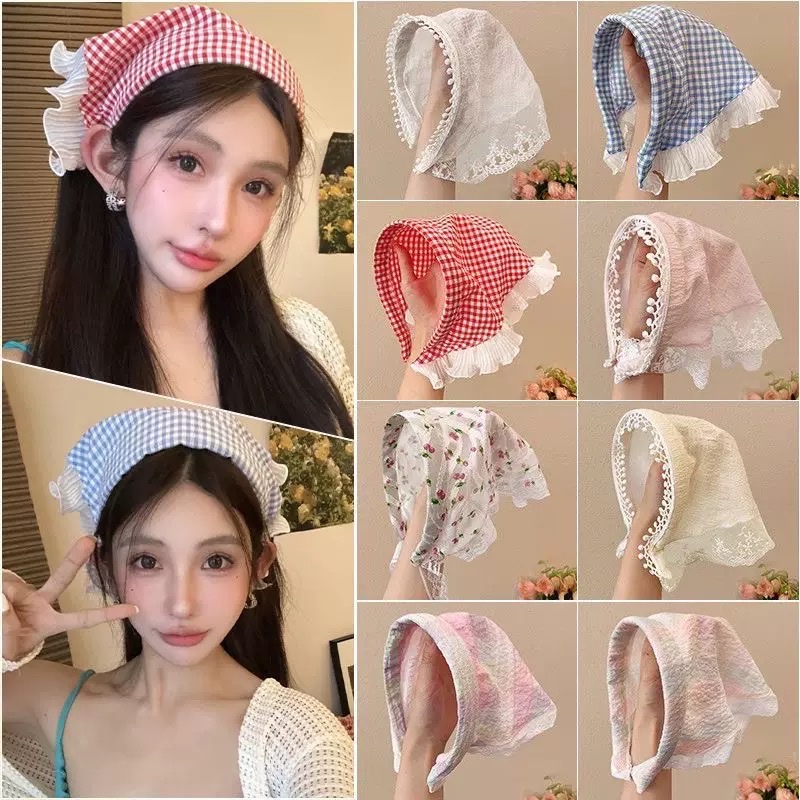 Retro artistic polka dot small square scarf, light and breathable small neckerchief scarf, Japanese-style decoration, fashionable silk scarf, curtain hair accessory, women's patchwork Korean version detail image 1