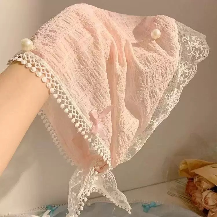 Retro artistic polka dot small square scarf, light and breathable small neckerchief scarf, Japanese-style decoration, fashionable silk scarf, curtain hair accessory, women's patchwork Korean version detail image 2