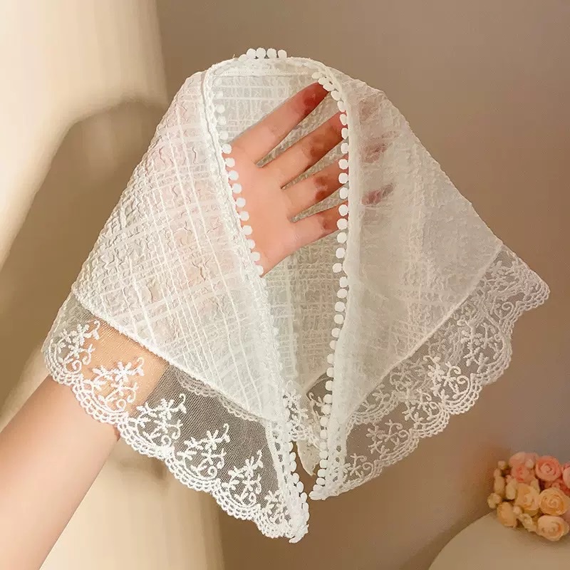 Retro artistic polka dot small square scarf, light and breathable small neckerchief scarf, Japanese-style decoration, fashionable silk scarf, curtain hair accessory, women's patchwork Korean version detail image 13