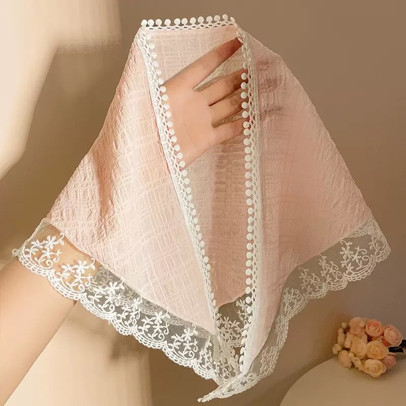 Retro artistic polka dot small square scarf, light and breathable small neckerchief scarf, Japanese-style decoration, fashionable silk scarf, curtain hair accessory, women's patchwork Korean version detail image 11