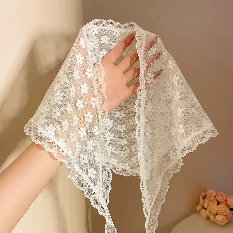 Retro artistic polka dot small square scarf, light and breathable small neckerchief scarf, Japanese-style decoration, fashionable silk scarf, curtain hair accessory, women's patchwork Korean version detail image 14
