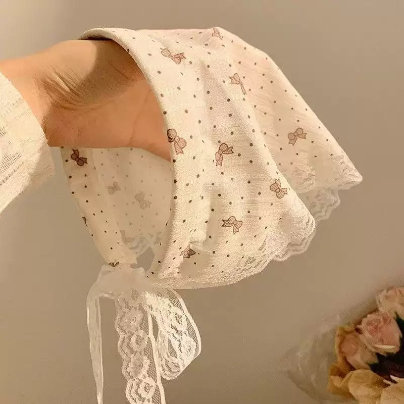 Retro artistic polka dot small square scarf, light and breathable small neckerchief scarf, Japanese-style decoration, fashionable silk scarf, curtain hair accessory, women's patchwork Korean version detail image 15