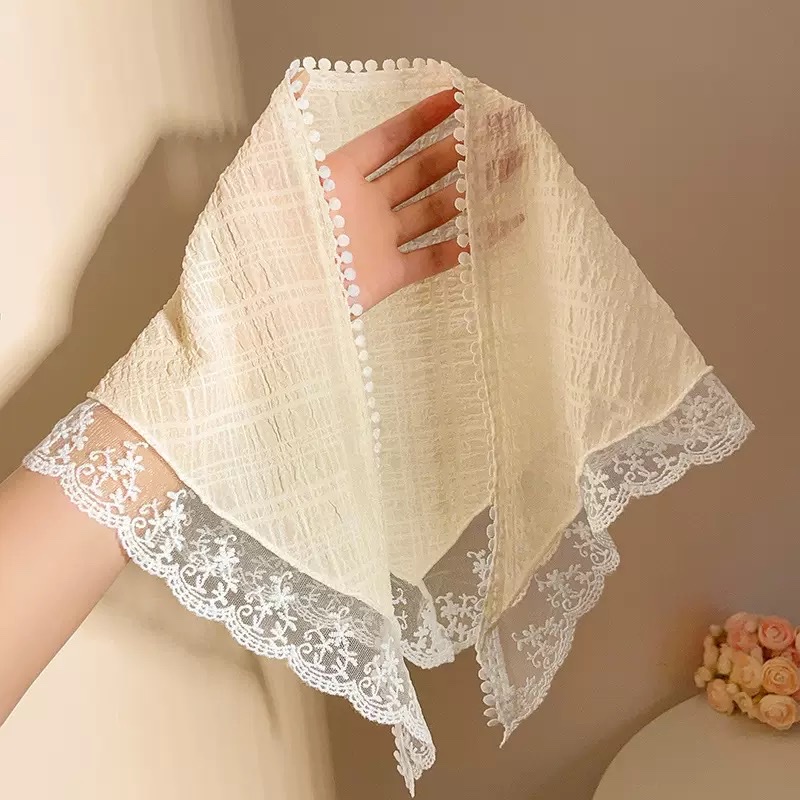 Retro artistic polka dot small square scarf, light and breathable small neckerchief scarf, Japanese-style decoration, fashionable silk scarf, curtain hair accessory, women's patchwork Korean version detail image 12