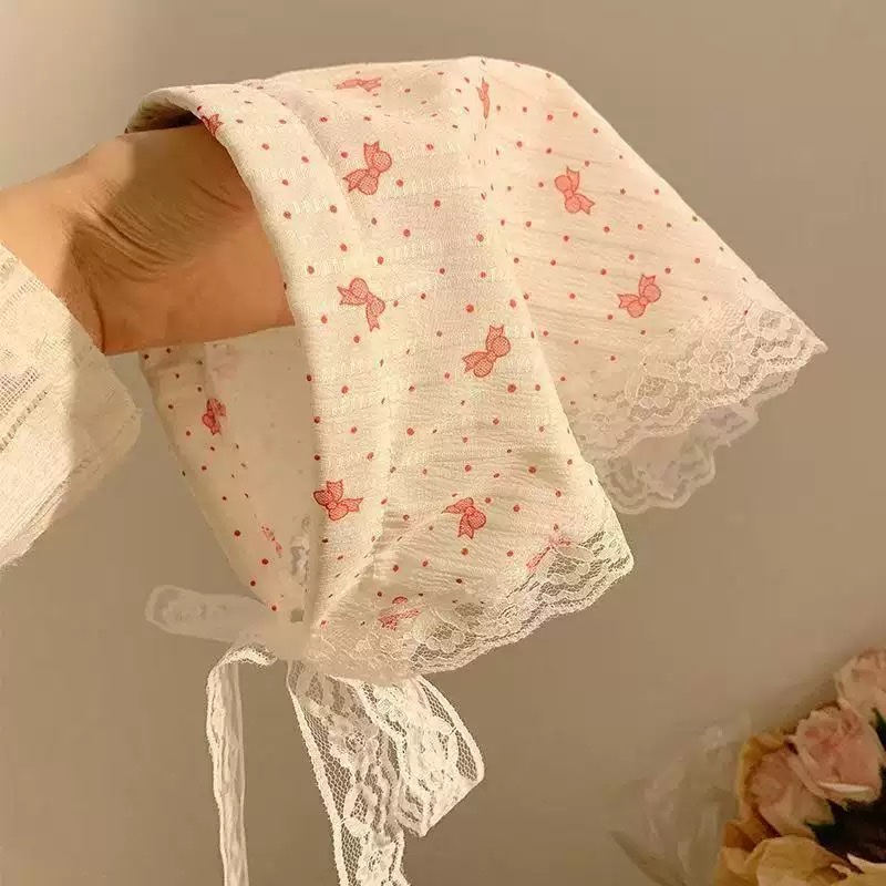 Retro artistic polka dot small square scarf, light and breathable small neckerchief scarf, Japanese-style decoration, fashionable silk scarf, curtain hair accessory, women's patchwork Korean version detail image 16