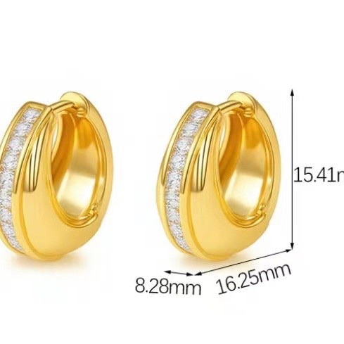 欧美真金电镀简约欧美百搭耳环镶钻水滴时尚轻奢高级设计感耳扣女产品图