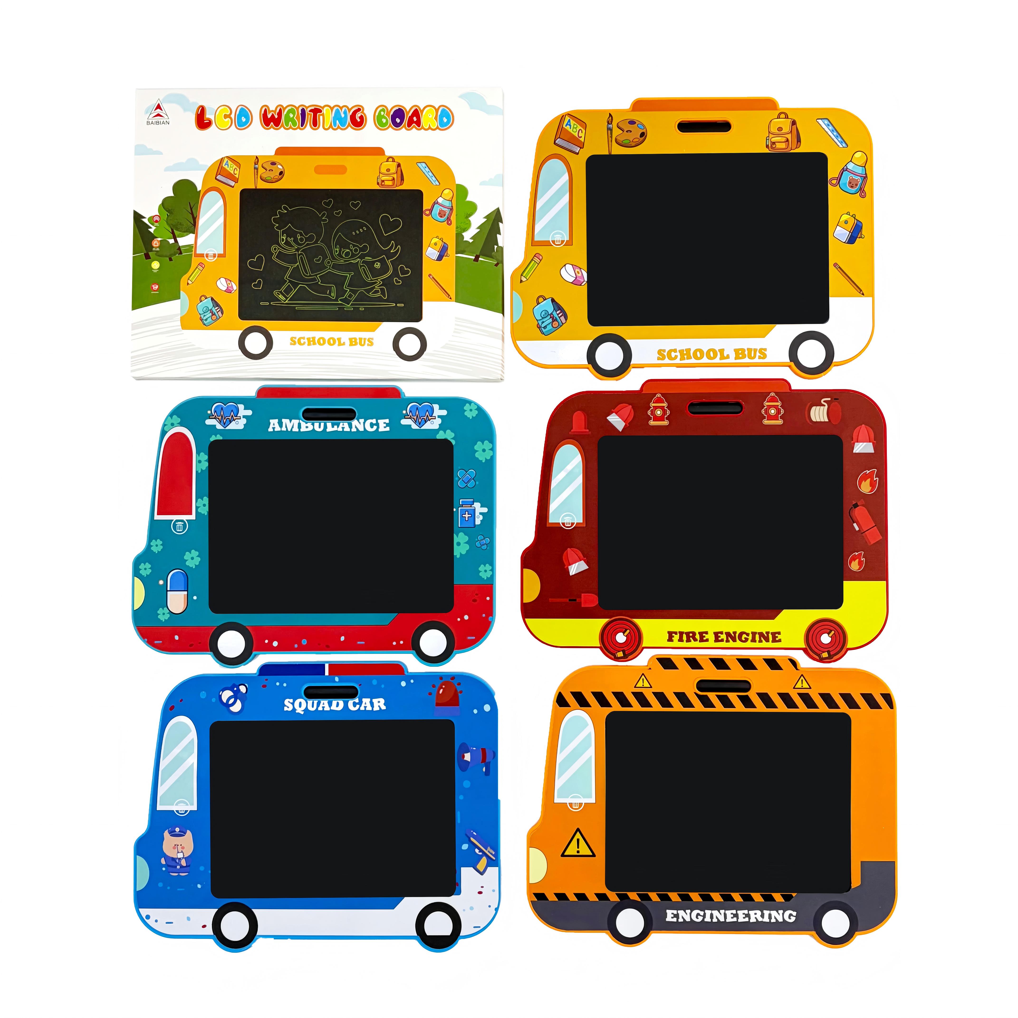 9014C Children's drawing board, school bus, fire engine, ambulance, engineering vehicle, police car, toy, LCD writing board, children's drawing board, multiple styles