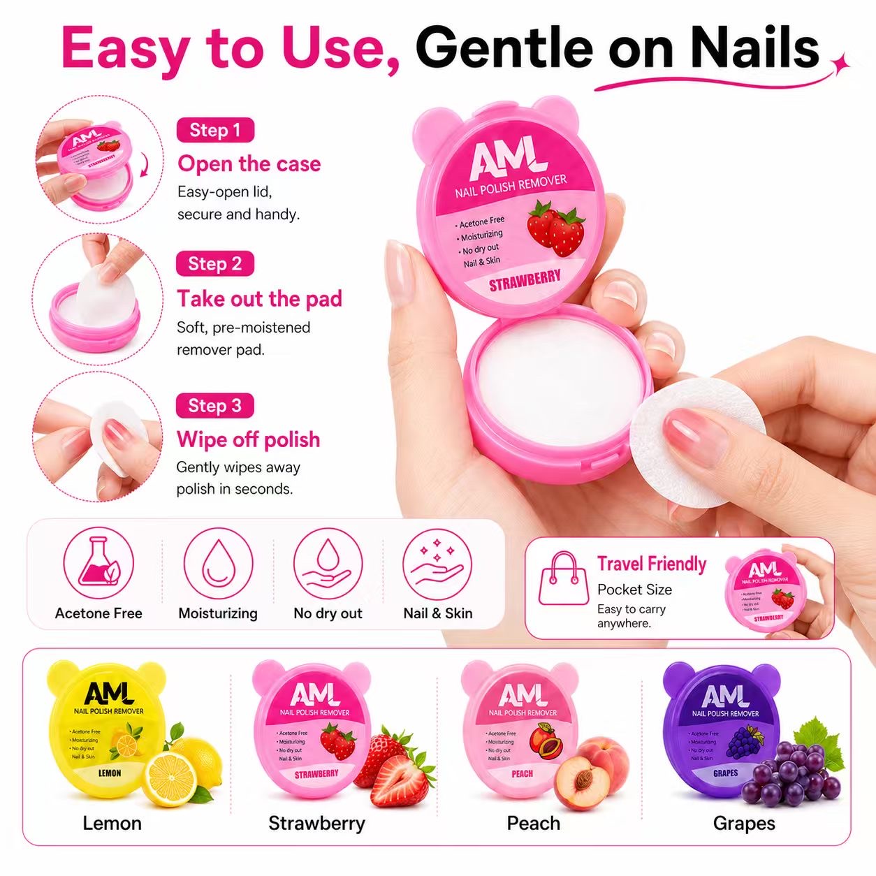 New cross-border nail polish remover, disposable nail polish remover, cotton pads, fruit-flavored moisturizing, factory direct sales detail image 2