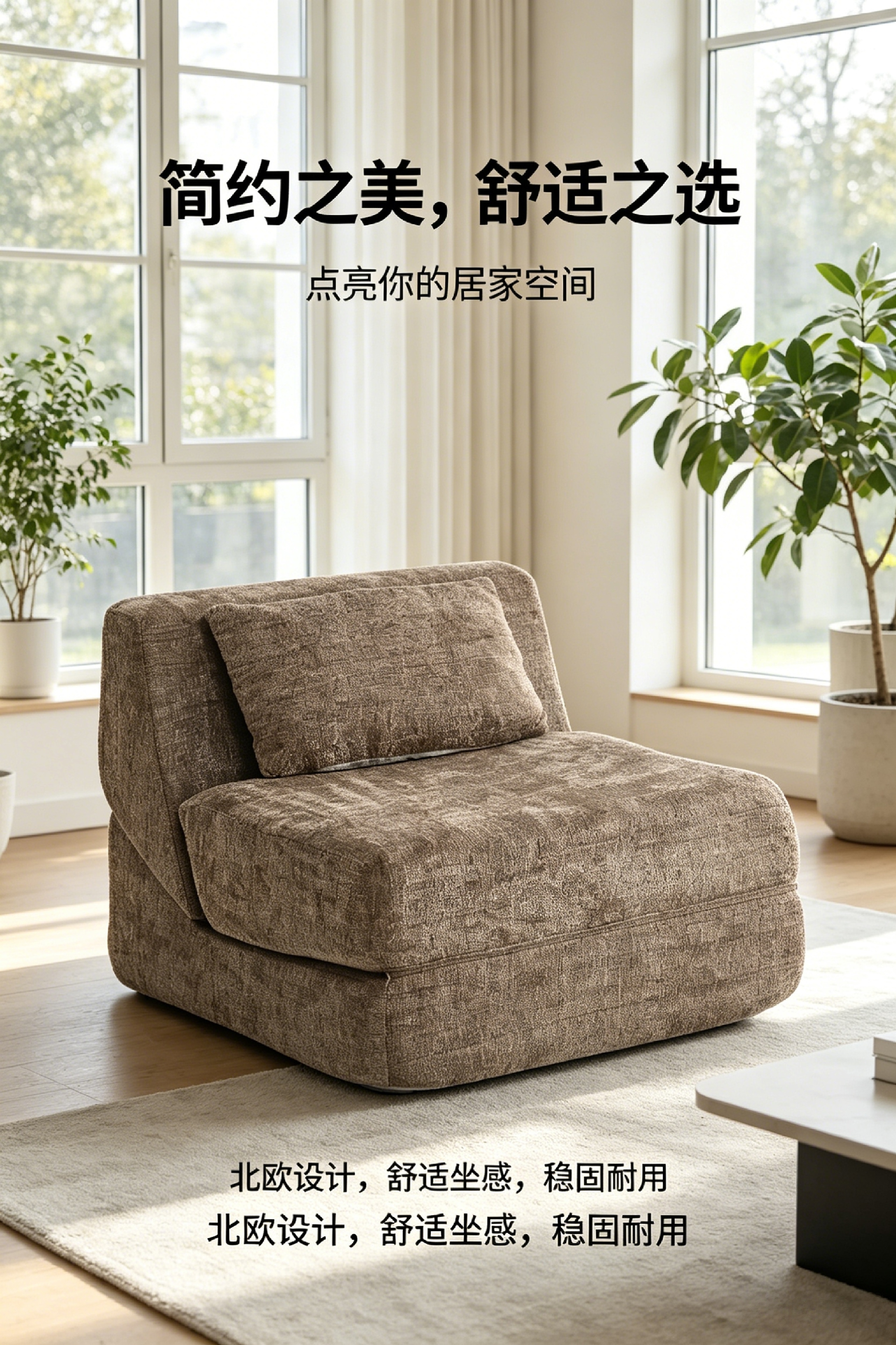 棕色布艺儿童学坐豆豆沙发单人折叠电动椅