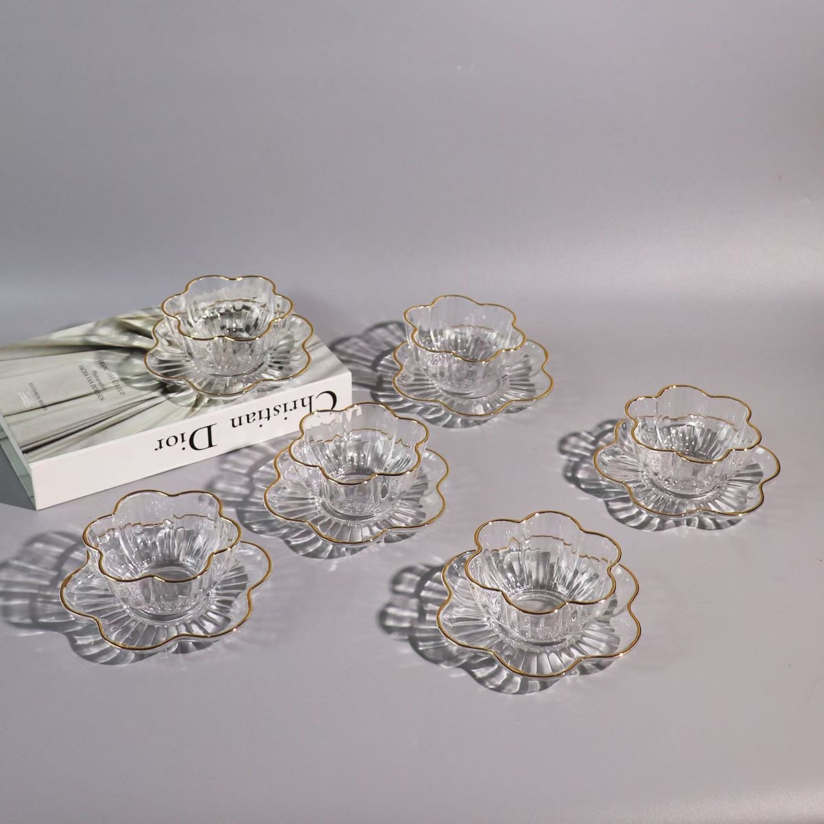 Glass flower bowl and plate set