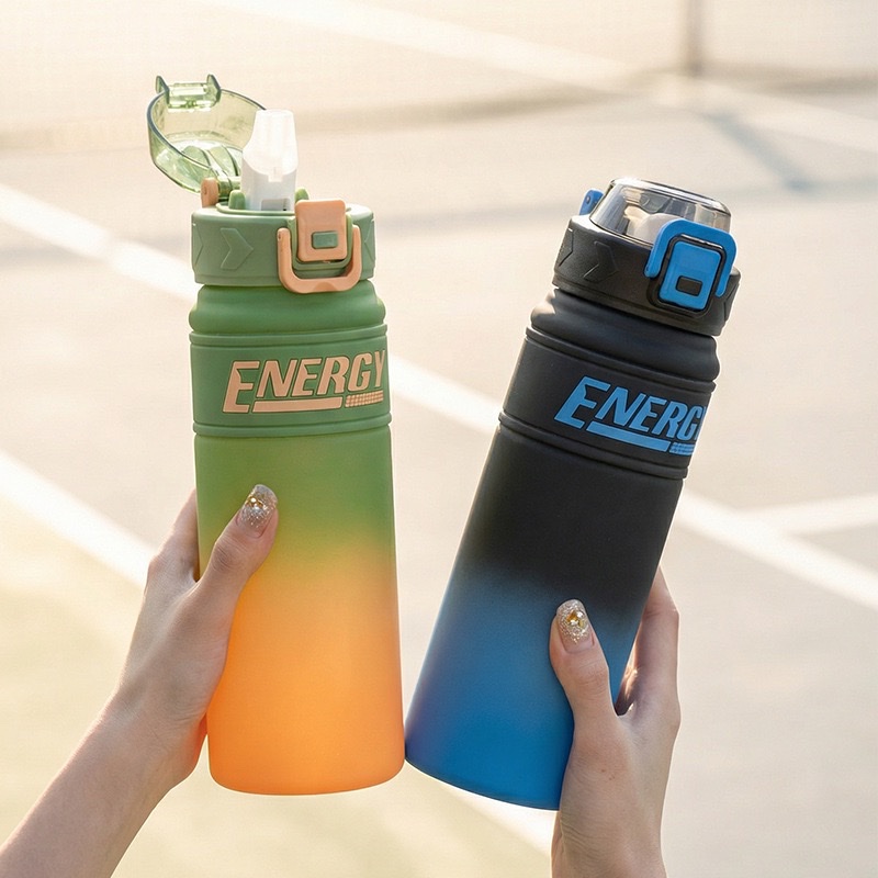 Summer high appearance level sports and fitness water cup, outdoor large-capacity straw cup, portable water bottle, anti-drop gradient plastic cup details Picture