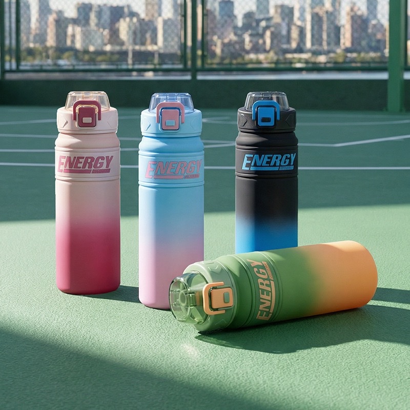 Summer high appearance level sports and fitness water cup, outdoor large-capacity straw cup, portable water bottle, anti-drop gradient plastic cup