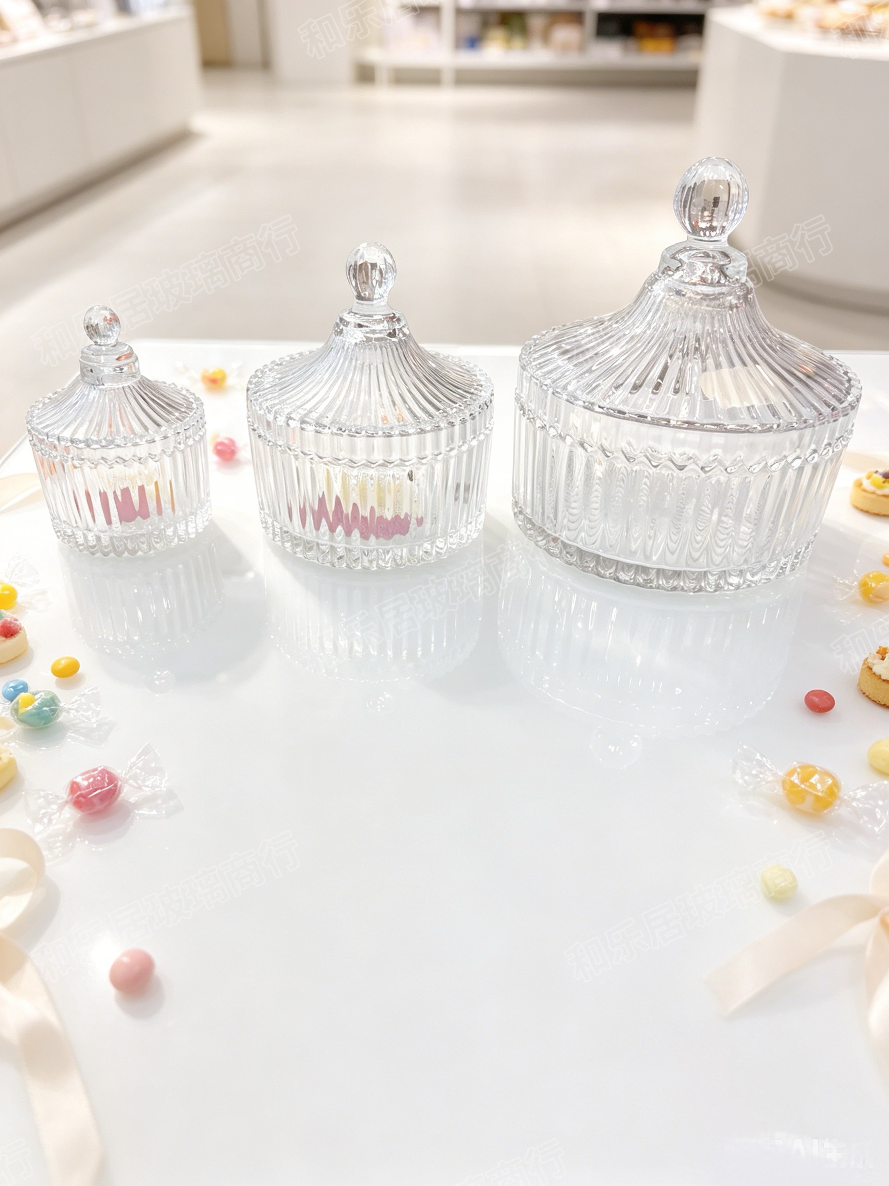 Large, medium and small glass Mongolian jars detail image 4