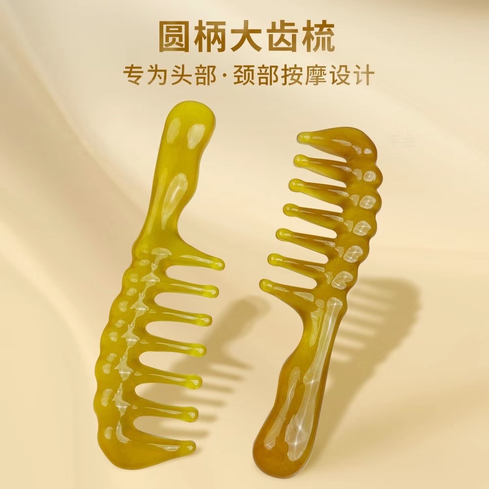 Zhengji Round-handled wide-toothed hair massage Comb, a magic tool for relaxing and relieving scalp meridians, Gua sha lifting resin comb F details Picture