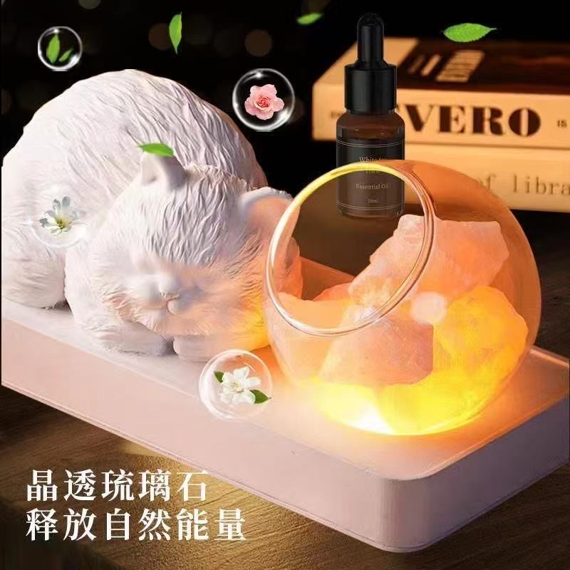 Zhengji Gypsum Cat Aromatherapy Home Bedroom and Study Creative Decoration, Diffuser stone, sleep-inducing fragrance Night light details Picture