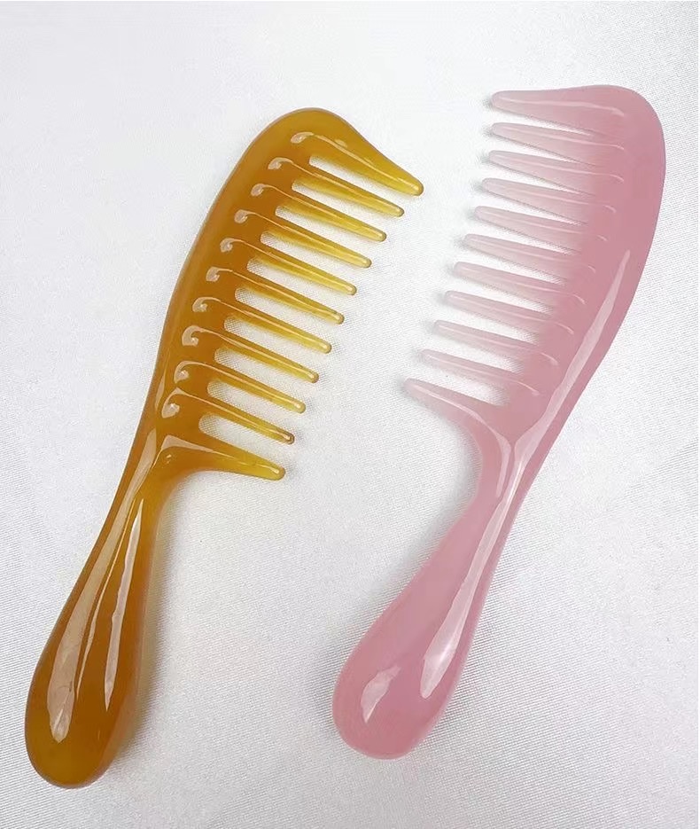 Zhengji Natural and environmentally friendly resin material wide-toothed hair smoothing massage comb, curling and straightening comb E detail image 12