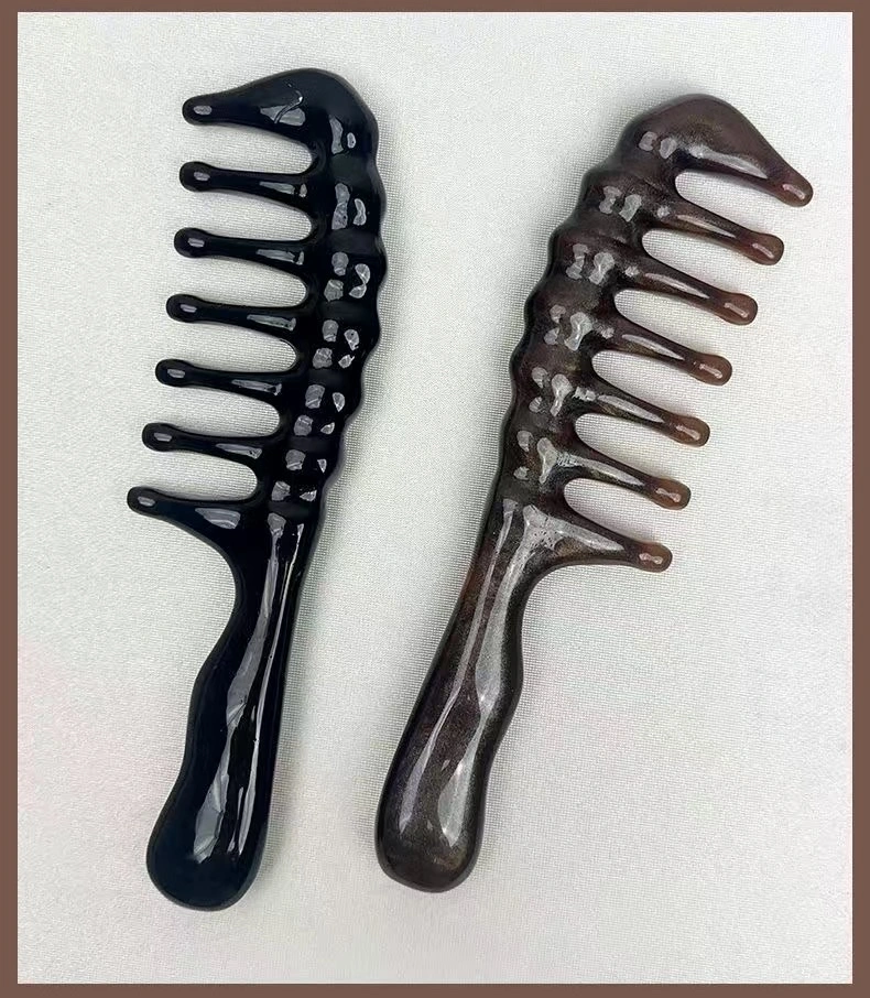 Zhengji Black Coffee-colored resin hair massage wavy wide-toothed comb, straight and curly hair comb, acupoint massage, relaxing scalp and stress-relieving magic tool F detail image 12