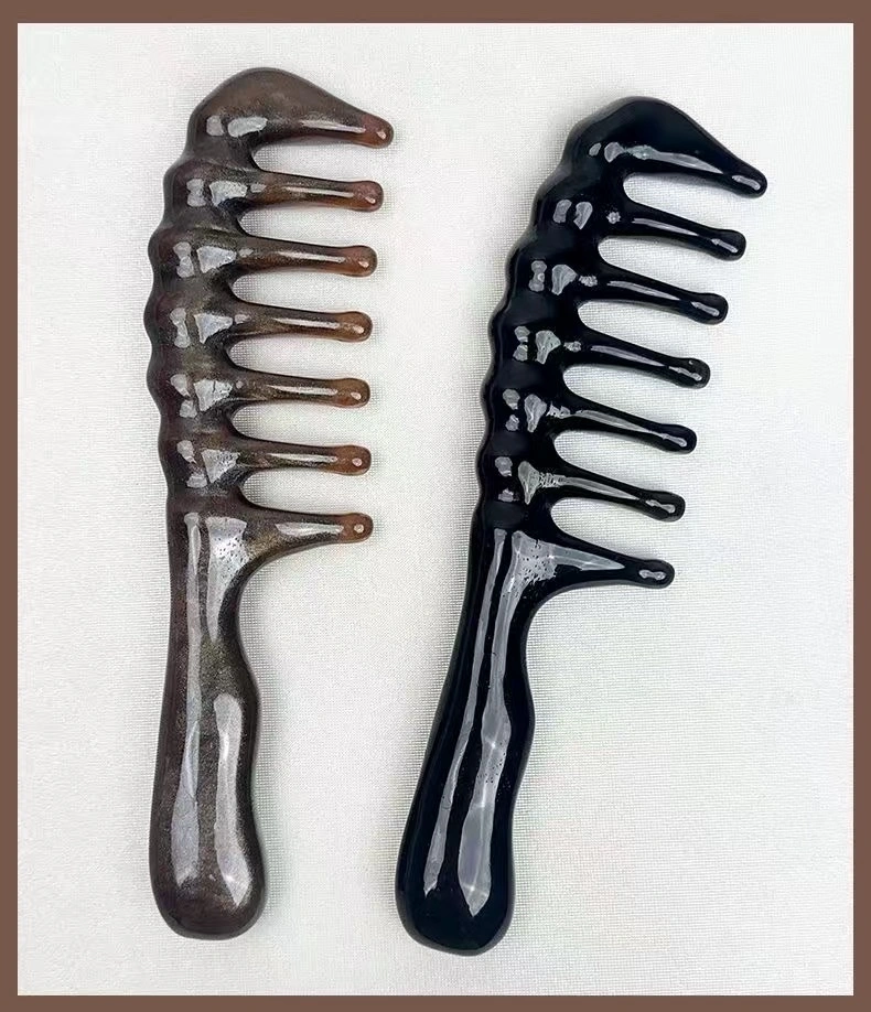 Zhengji Black Coffee-colored resin hair massage wavy wide-toothed comb, straight and curly hair comb, acupoint massage, relaxing scalp and stress-relieving magic tool F detail image 2