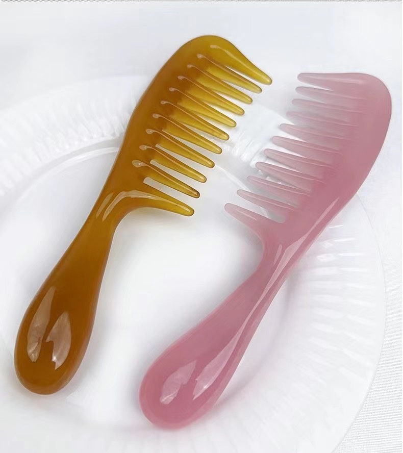 Zhengji Natural and environmentally friendly resin material wide-toothed hair smoothing massage comb, curling and straightening comb E detail image 14