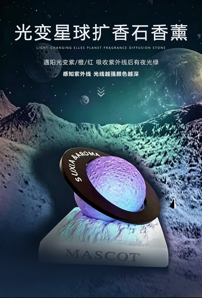 The state of Nirvana changes color when exposed to light! Ultraviolet light-sensitive color-changing luminous dream planet car ornaments, household items, birthday gifts detail image 1