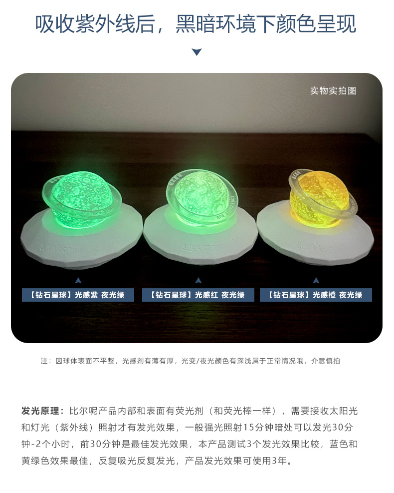 Silent ultraviolet light-sensitive color-changing luminous diamond planet car ornaments and home creative ornaments detail image 6