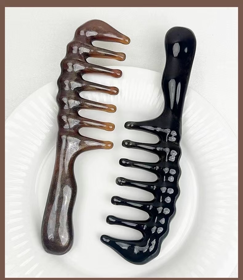 Zhengji Black Coffee-colored resin hair massage wavy wide-toothed comb, straight and curly hair comb, acupoint massage, relaxing scalp and stress-relieving magic tool F detail image 11