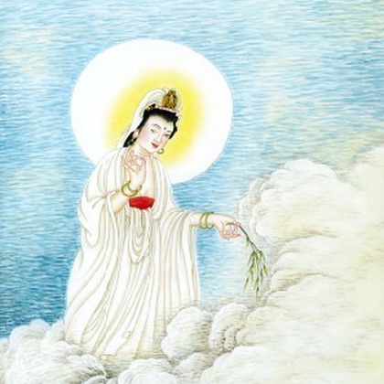 白衣观音手持柳枝净瓶头戴花冠立于云光之中厂家批发厂家批发厂家批发厂家批发
