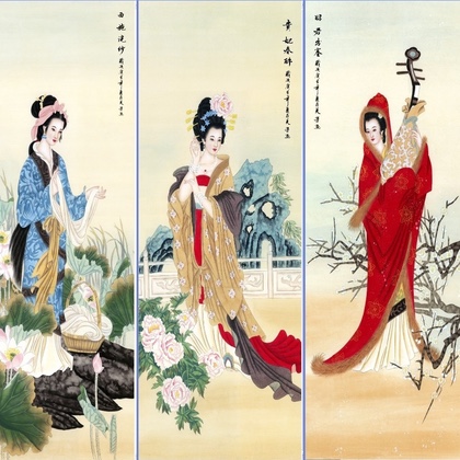 三幅古风仕女图装饰画挂画新中式客厅卧室软装壁画厂家批发厂家批发白底实物图
