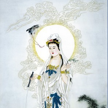 白衣观音立像云海宝冠光晕柳枝红瓶素白长袍慈悲庄严厂家批发厂家批发