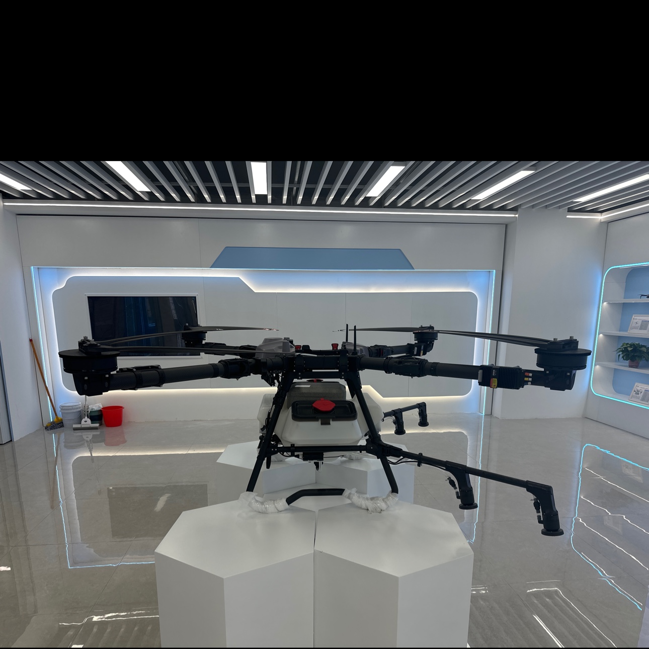 The black plant protection drone is highly efficient and stable in agricultural spraying operations