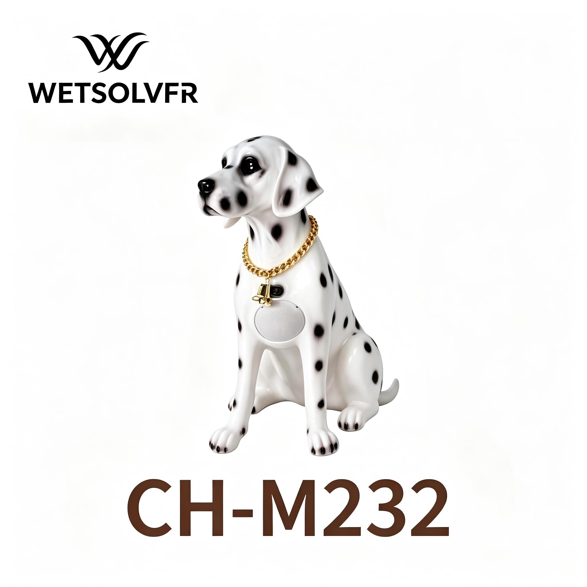 Creative Bluetooth speaker in the shape of a white spotted dog