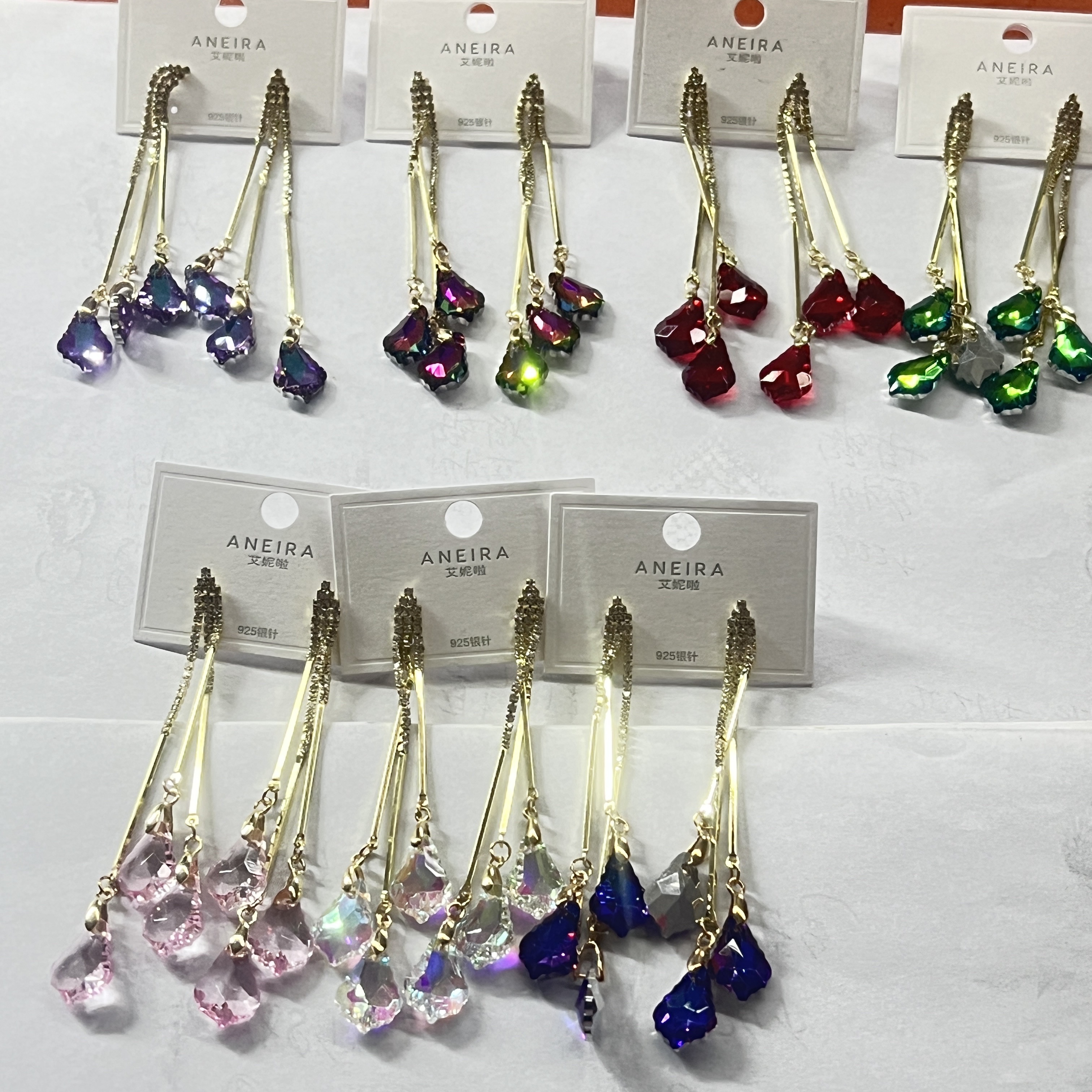 Colorful crystal tassel earrings, fashionable and light luxury women's earrings, vintage accessories detail image 1