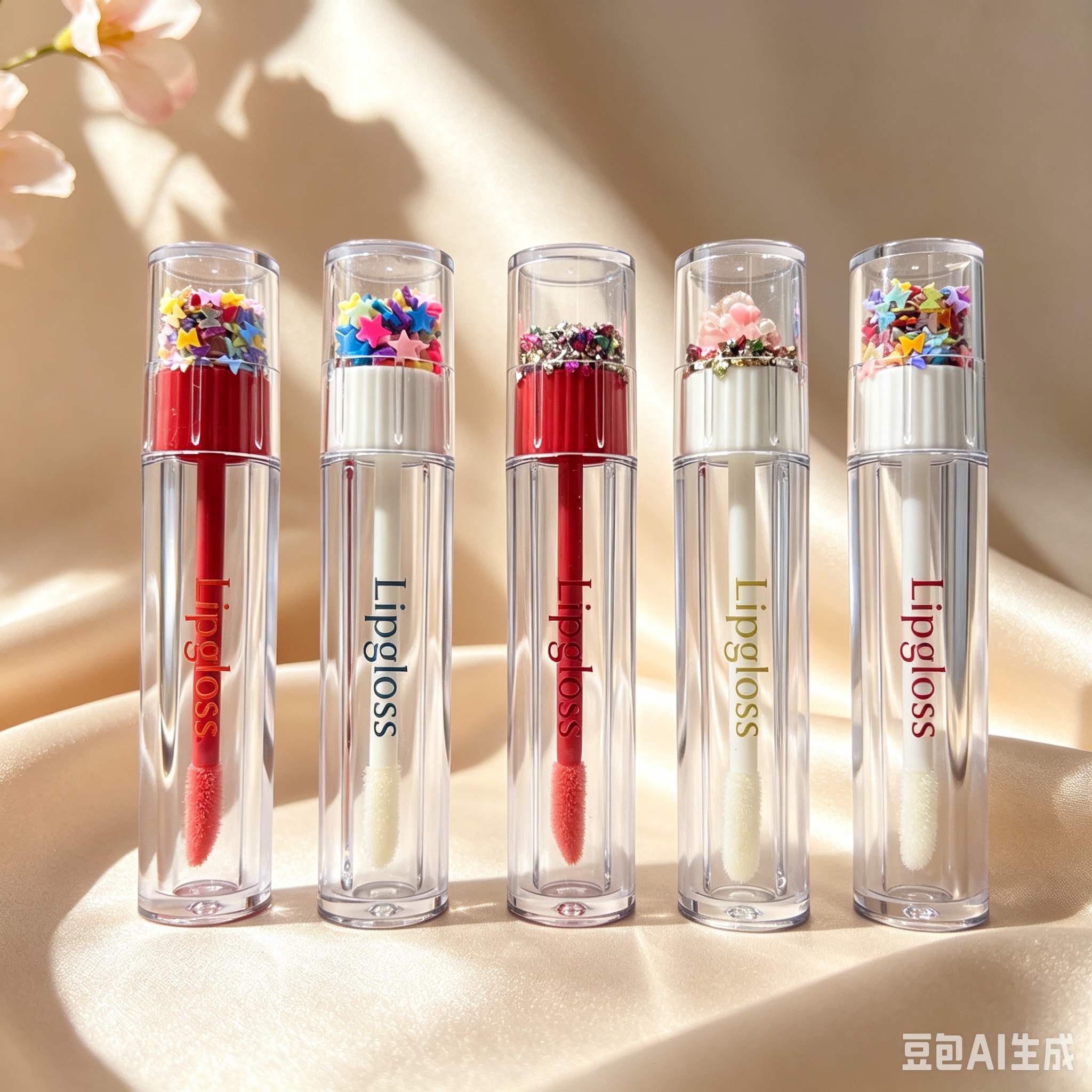 LG08348 Lip gloss and lip gloss bottle, injection-molded lip gloss tube, makeup packaging material, transparent lid, can DIY hold small accessories, cross-border makeup Application Scenario