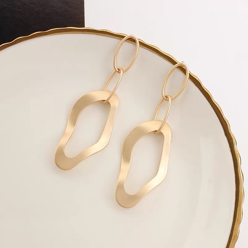 Irregular geometric personalized earrings, long matte metal earrings in an ins style details Picture