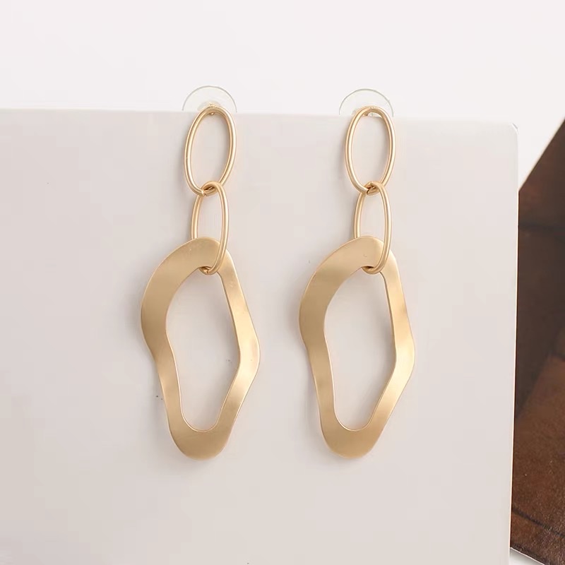 Irregular geometric personalized earrings, long matte metal earrings in an ins style