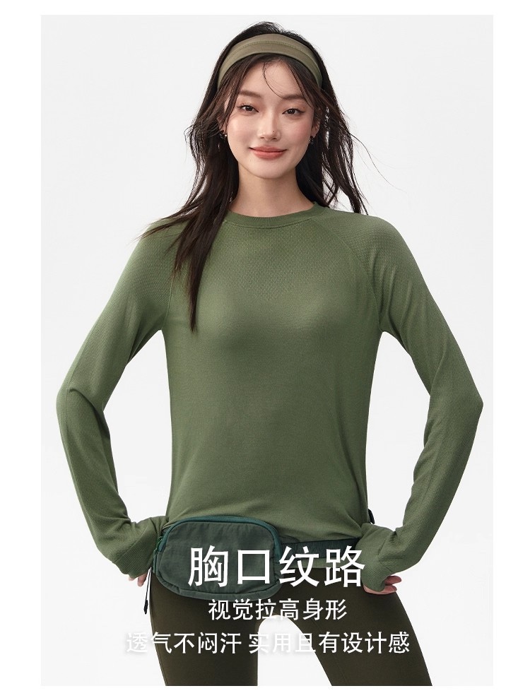 Loose and slimming round-neck yoga wear for women in autumn and winter, versatile and casual long-sleeved Pilates, running and fitness wear detail image 8