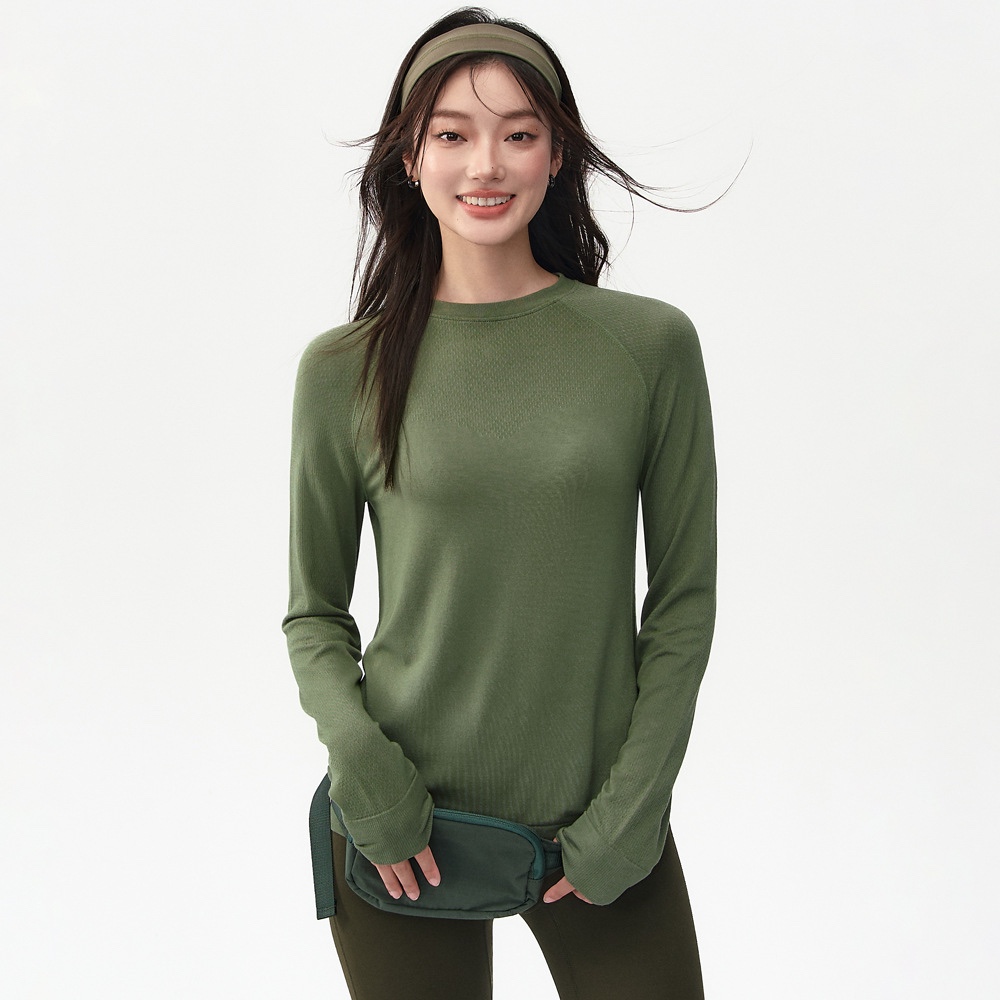 秋冬女瑜伽服衣宽松显瘦圆领普拉提运动跑步健身服百搭休闲长袖