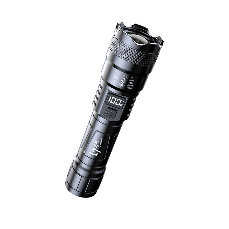 Black tactical flashlight with digital display, USB charging cable, strong light flashlight, small strong light WS-66 details Picture