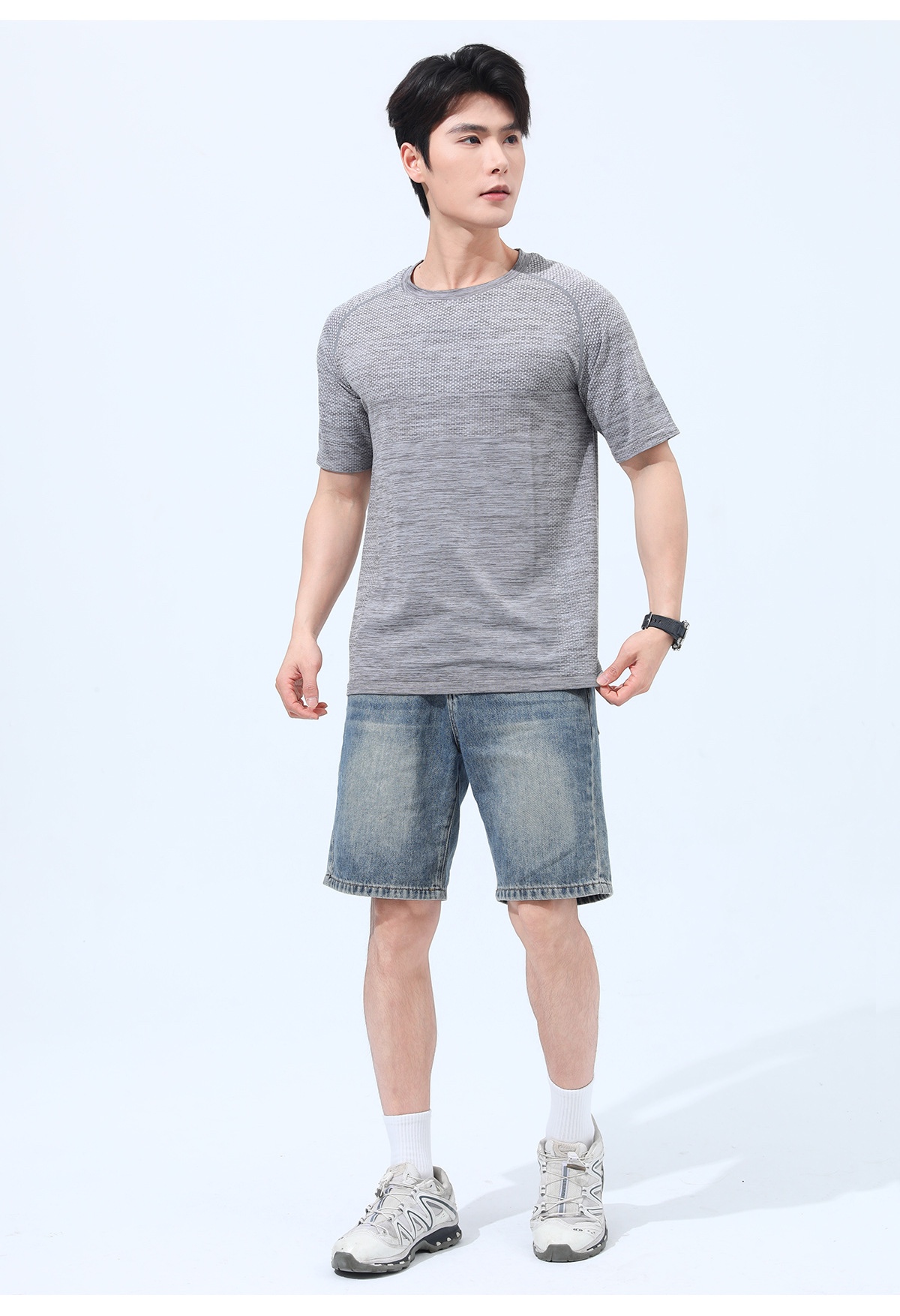 夏季新款男女运动无缝提花短袖速干透气排汗弹力健身户外圆领T恤详情图9